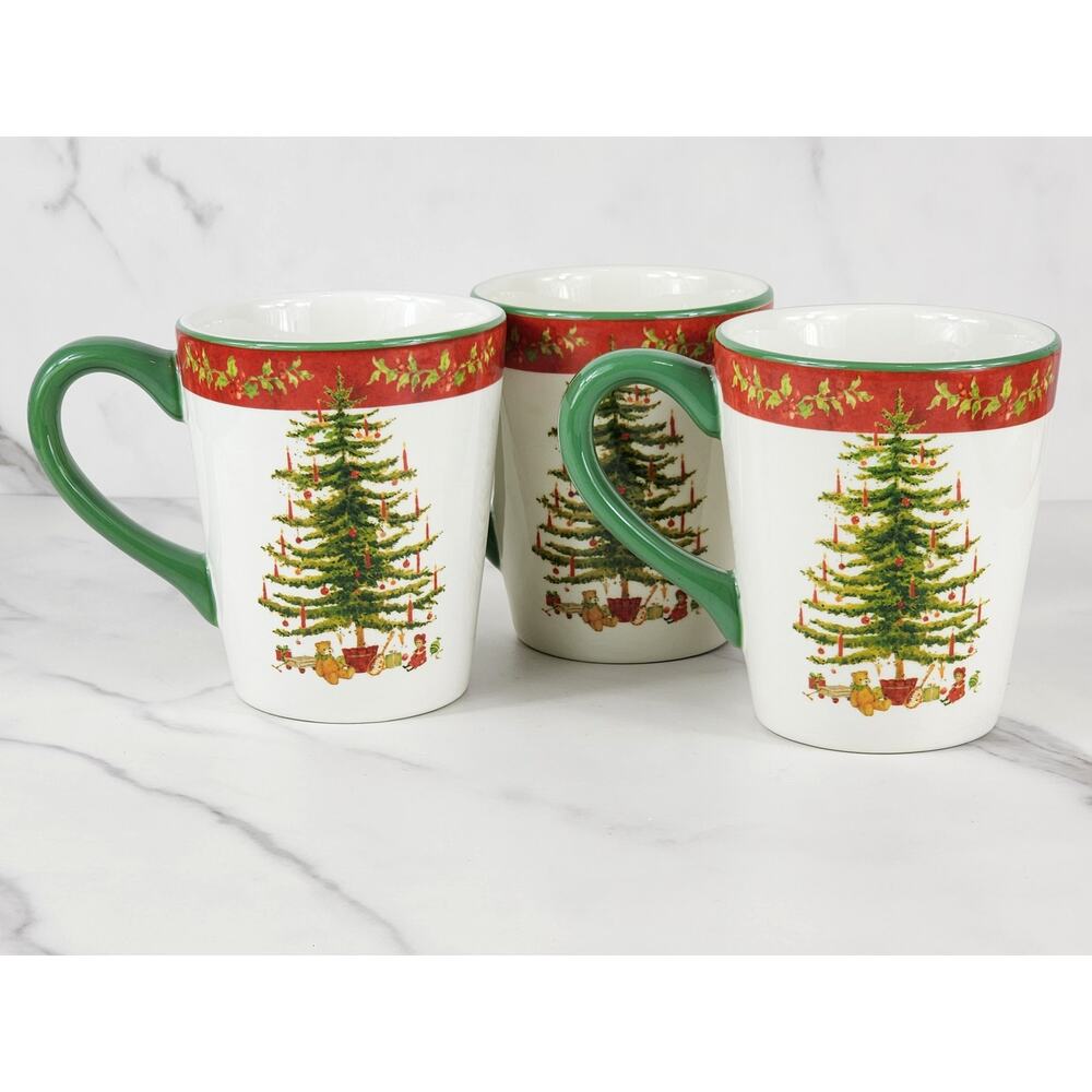 Betty Whiteaker Christmas Tree Coffee Mug Teacup 12oz Holiday Home 4 1/4" x3 Vtg